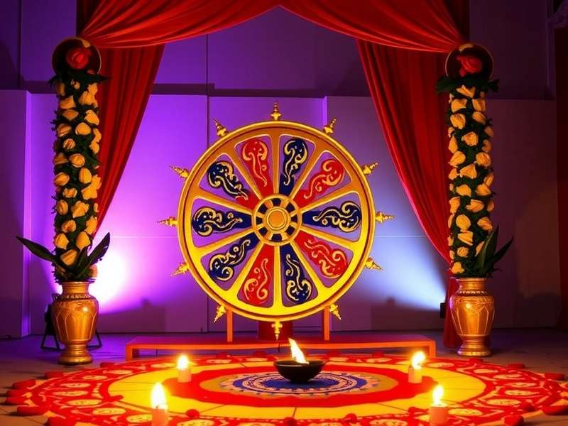Dynamic Spin Star Diwali event showing golden wheel and rangoli decorations