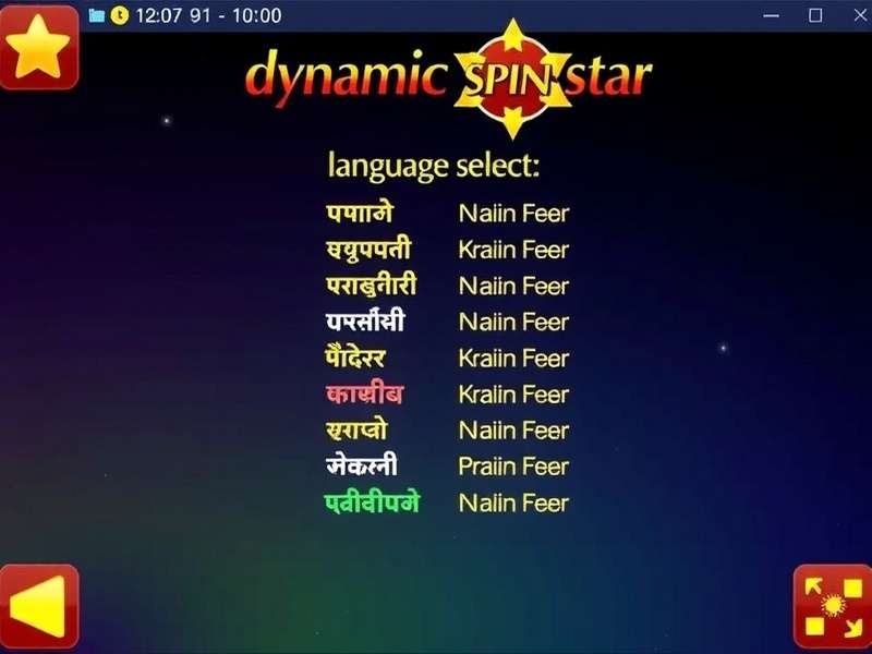 Dynamic Spin Star language selection screen showing various Indian languages